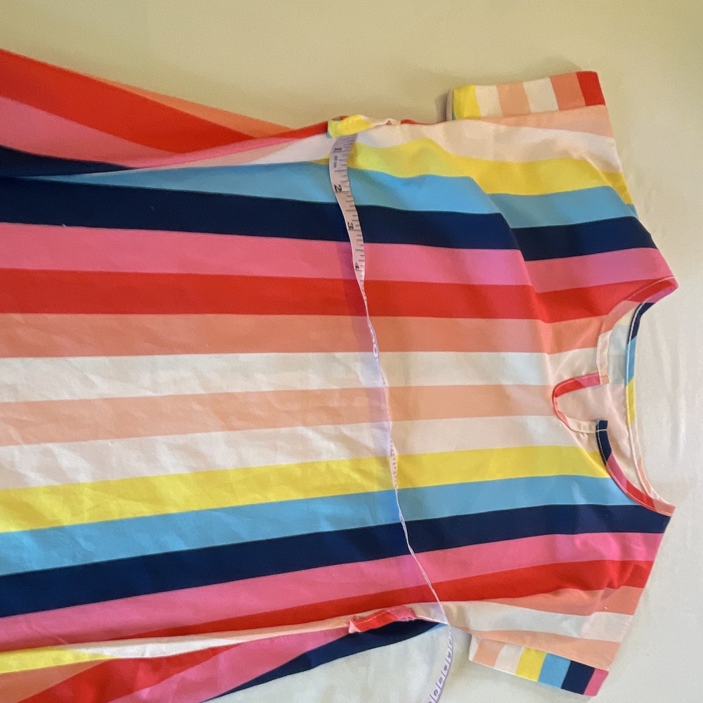 Girls Multicolor Striped T-Shirt Dress, M, Short Sleeve, Round Neck - Picture 3 of 5